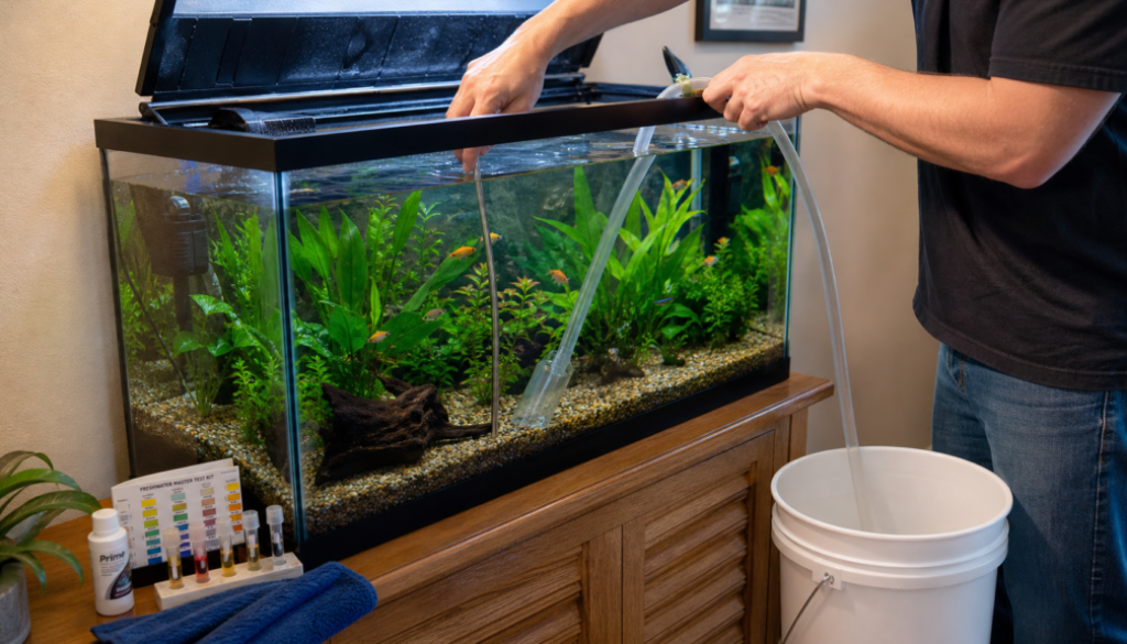 Weekly aquarium maintenance routine for a healthy tank